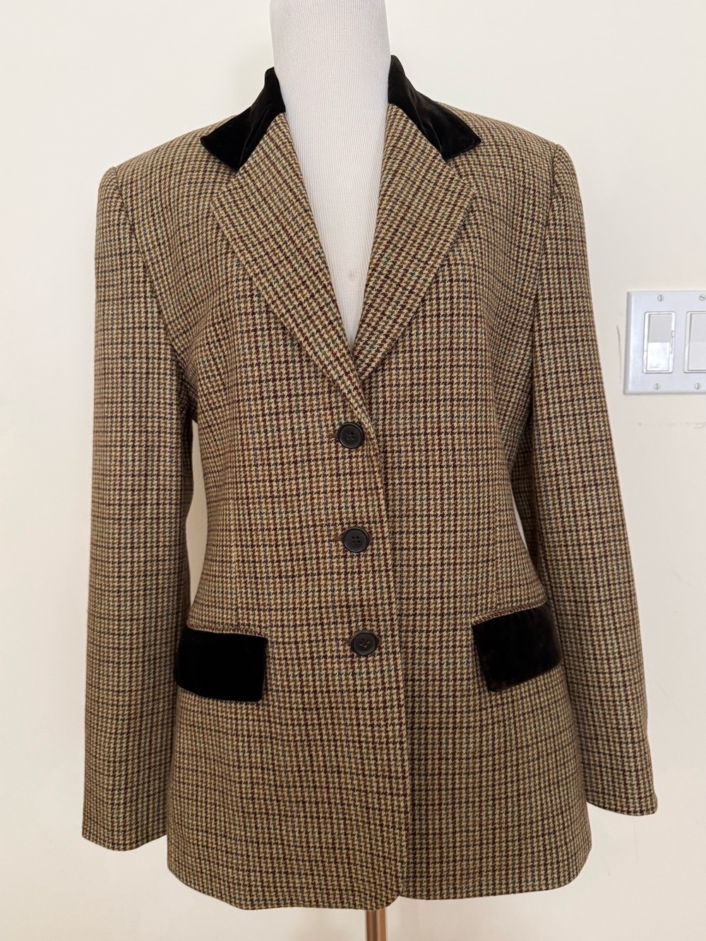 Banana Republic Houndstooth Blazer Jacket with Velvet Trim